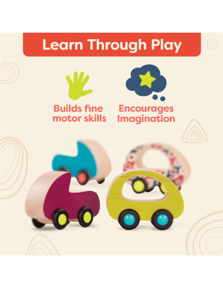 B. toys - Juego de coches de madera para bebés - 6 vehículos coloridos