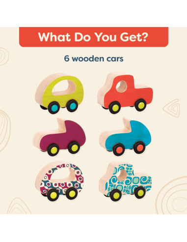 B. toys - Juego de coches de madera para bebés - 6 vehículos coloridos