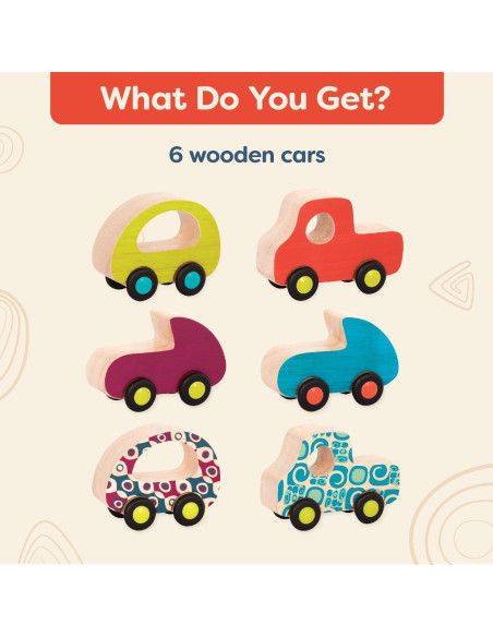 B. toys - Juego de coches de madera para bebés - 6 vehículos coloridos