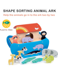 Mentari Toys - Arca de Clasificación de Formas de Madera 14 Piezas 2