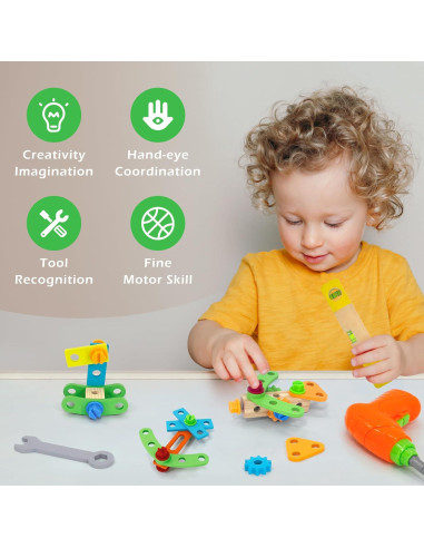 Juego de Herramientas para Niños UREDISO con Taladro Eléctrico 55 Piezas