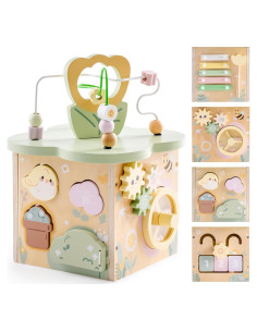 Cubo de Actividades de Madera ROBUD con 7 Áreas Interactivas