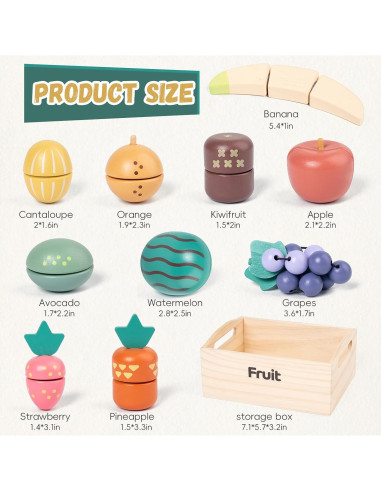 Juego de Comida de Madera Kienvy 10 Piezas Frutas Cortar