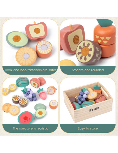 Juego de Comida de Madera Kienvy 10 Piezas Frutas Cortar