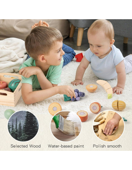 Juego de Comida de Madera Kienvy 10 Piezas Frutas Cortar