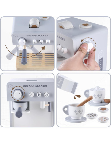Juego de Cafetera de Madera para Niños - 18 Piezas Montessori