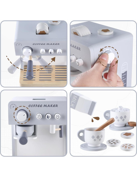 Juego de Cafetera de Madera para Niños - 18 Piezas Montessori