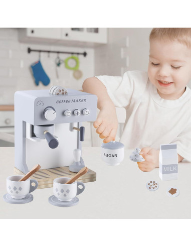 Juego de Cafetera de Madera para Niños - 18 Piezas Montessori