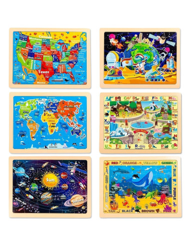 Rompecabezas de Madera EggSun 6 Paquetes 24 Piezas Educativos