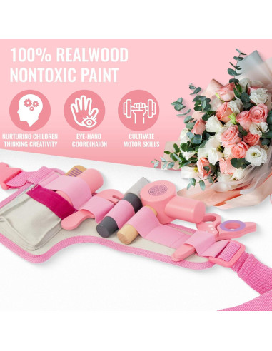 Set de Juguetes de Salón de Belleza WoodenEdu - Madera Rosa