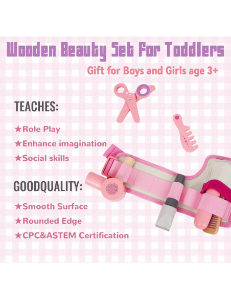 Set de Juguetes de Salón de Belleza WoodenEdu - Madera Rosa