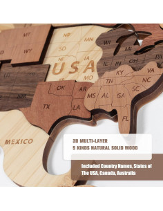 Mapa Mundial 3D de Madera Handiwoo 101.6x58.4cm Decoración 2