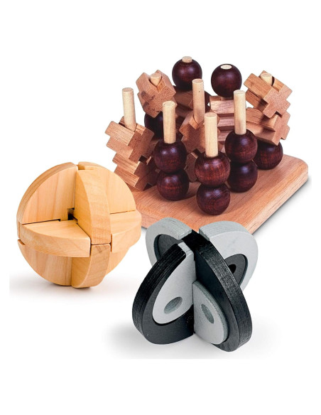 Sterling Games Rompecabezas de Madera 3-en-1 Tic Tac Toe 3D