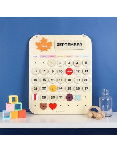 Calendario Perpetuo de Madera Azul Ginkgo para Niños 39.37x31.75cm 2