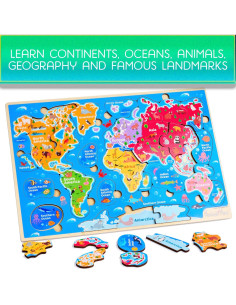 Rompecabezas de Madera Montessori Mama Mapa Mundial 37.6x25.4 cm 2