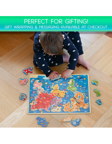 Rompecabezas de Madera Montessori Mama Mapa Mundial 37.6x25.4 cm