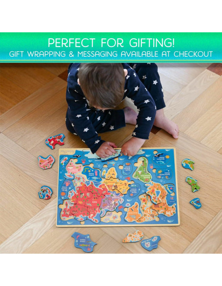 Rompecabezas de Madera Montessori Mama Mapa Mundial 37.6x25.4 cm