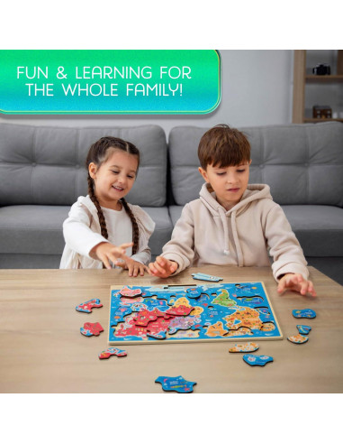Rompecabezas de Madera Montessori Mama Mapa Mundial 37.6x25.4 cm