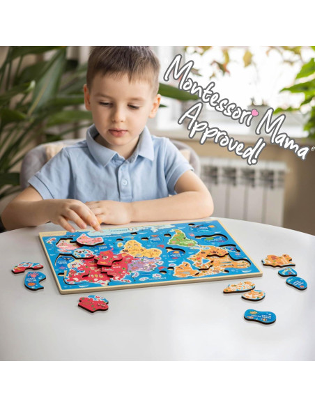 Rompecabezas de Madera Montessori Mama Mapa Mundial 37.6x25.4 cm