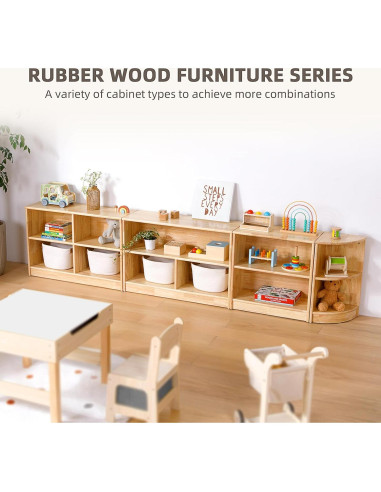 Estante Montessori OOOK 60 cm Madera Caucho Almacenamiento Juguetes
