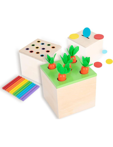 Adena Montessori Kit de Juego 3 en 1 de Madera para Bebés