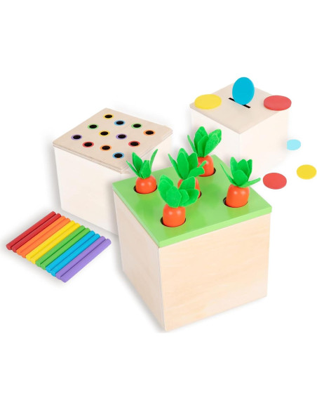 Adena Montessori Kit de Juego 3 en 1 de Madera para Bebés