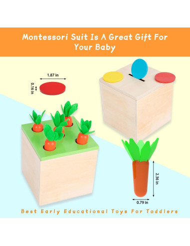 Adena Montessori Kit de Juego 3 en 1 de Madera para Bebés