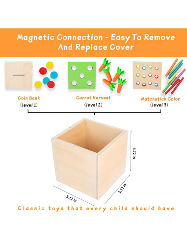 Adena Montessori Kit de Juego 3 en 1 de Madera para Bebés