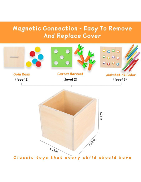 Adena Montessori Kit de Juego 3 en 1 de Madera para Bebés