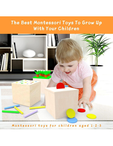 Adena Montessori Kit de Juego 3 en 1 de Madera para Bebés
