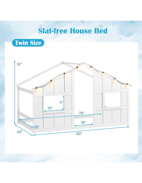 Cama Casa Infantil Twin Giantex con Luces LED - Madera Blanca