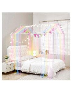 Cortinas de Cama Canopy Mengersi Twin XL Arcoíris con Luces