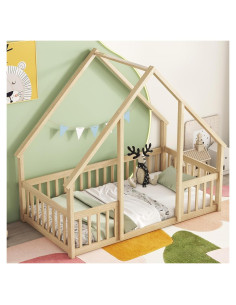 Cama Montessori Twin Mirightone de Madera Natural con Barandillas