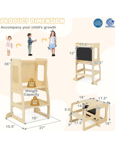 Torre de Aprendizaje Costzon 3 en 1 para Niños Plegable