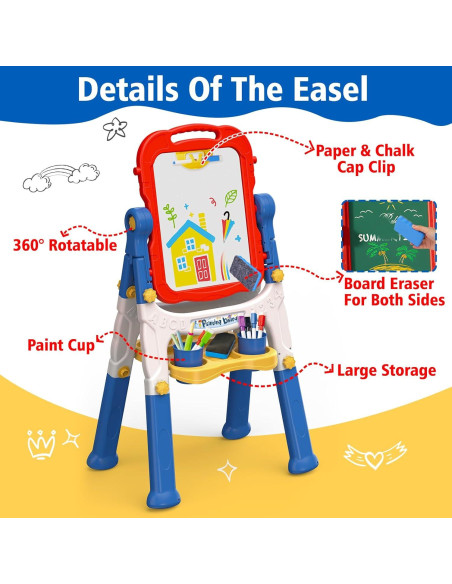 Caballete Doble Cara Basytodio para Niños 2-4 Años Ajustable