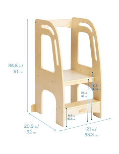 Torre de Cocina ECR4Kids para Niños, Escalera Ajustable Natural 2