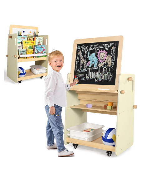 Caballete de Arte 2-en-1 LOL-FUN para Niños con Almacenamiento