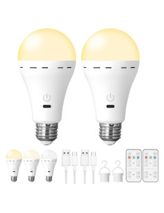 2 Bombillas Recargables HOJOYRI E26 LED con Control Remoto