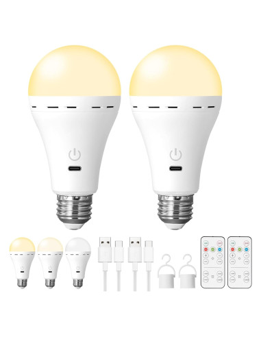 2 Bombillas Recargables HOJOYRI E26 LED con Control Remoto