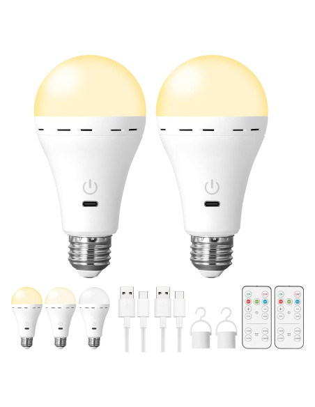 2 Bombillas Recargables HOJOYRI E26 LED con Control Remoto