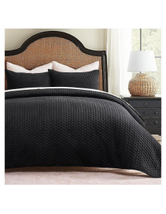 Conjunto de Ropa de Cama de Terciopelo EVERGRACE 3 Piezas Queen Negro