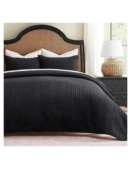 Conjunto de Ropa de Cama de Terciopelo EVERGRACE 3 Piezas Queen Negro