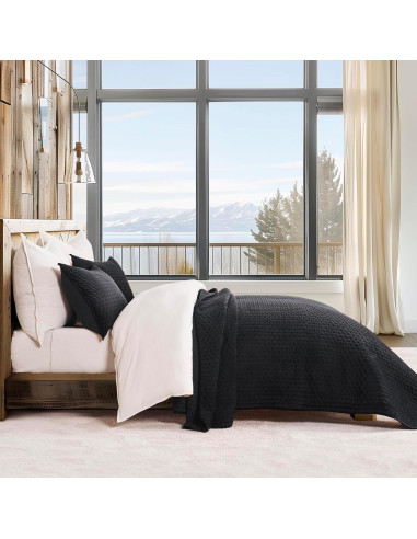 Conjunto de Ropa de Cama de Terciopelo EVERGRACE 3 Piezas Queen Negro