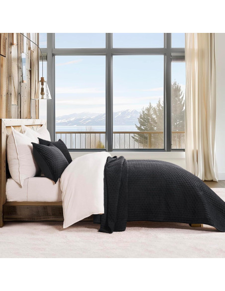 Conjunto de Ropa de Cama de Terciopelo EVERGRACE 3 Piezas Queen Negro