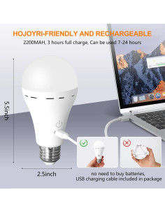 2 Bombillas Recargables HOJOYRI E26 LED con Control Remoto 2
