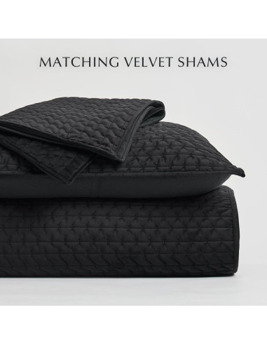Conjunto de Ropa de Cama de Terciopelo EVERGRACE 3 Piezas Queen Negro