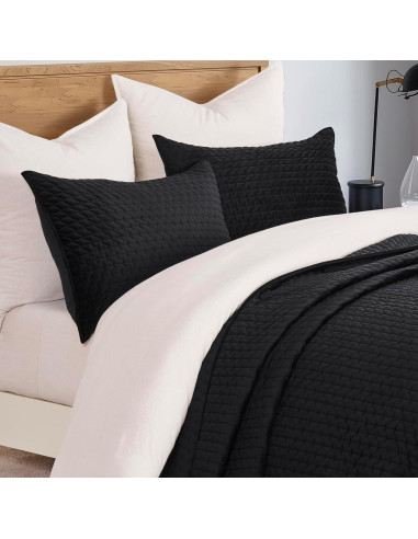 Conjunto de Ropa de Cama de Terciopelo EVERGRACE 3 Piezas Queen Negro