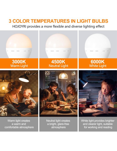 2 Bombillas Recargables HOJOYRI E26 LED con Control Remoto