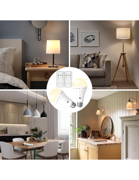 2 Bombillas Recargables HOJOYRI E26 LED con Control Remoto
