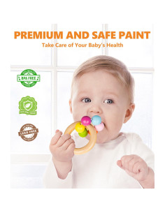 Set de 6 Sonajeros de Madera TUOWITA para Bebés 0-12 Meses 2